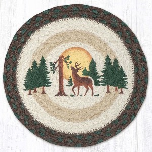 Earth Rugs Full Moon Deer Printed Round Jute Trivet 10" Rustic Table Accent - 1 of 3