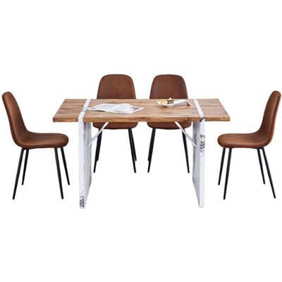 Infurnic Dining Sets Wood Veneer Dining Set with 4 Chairs Marble Style Legs Modern Minimalist Kitchen Table Collection, Dark Brown, 55"*31.5"*29.5"