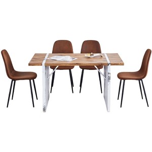 Infurnic Dining Sets Wood Veneer Dining Set with 4 Chairs Marble Style Legs Modern Minimalist Kitchen Table Collection, Dark Brown, 55"*31.5"*29.5" - 1 of 4