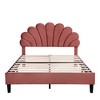 TIRAMISUBEST Full/Queen Size Upholstered Platform Bed with Flower Pattern Velvet Headboard, Velvet Bed Frame with Slats Support - 3 of 4