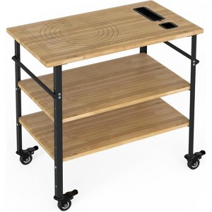 Pizza Oven Table 33 in x20 in x35.5 in, Outdoor Grill with 4 Wheels, Three-Shelf Bamboo Wood Bar Cart Dining - 1 of 4