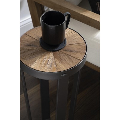 Gerhardt 22" Round Rustic Brown Wood and Metal Drink Table
