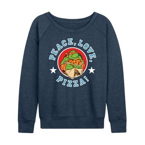 Women's - Teenage Mutant Ninja Turtles - Peace Love Pizza Lightweight French Terry Wide Neck Long Sleeve Shirt - 1 of 4