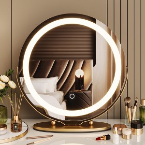 19’’ Large Vanity Mirror with Lights, Lighted Round Makeup Mirror with Smart Touch Control, 3 Colors Dimmable Vanity Mirror, 360° Rotation - 1 of 4