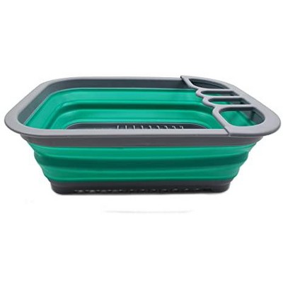 Dark Grey and Bluish-Green Foldable Plastic Dish Drainer