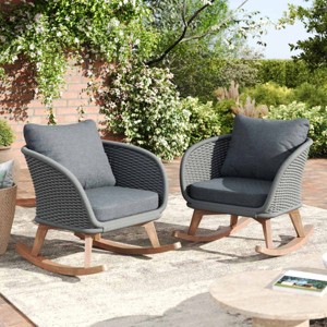 Modern Wicker Rocking Chair with Wood Frame,Indoor Outdoor Rocker with Waterproof Cushion,Lounge Chair for Patio Living Room-Koiai - 1 of 4