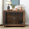 Furniture Dog Crate with Pull-Out Bowls, Wood Dog Kennel End Table with Wheels & Flip-Top, Indoor Pet House for Small to Medium Dogs/Cats - 2 of 4