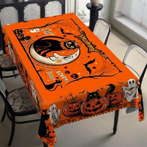 LOVEVOOK Halloween Tablecloth Rectangular, Ghost Pumpkin Washable Table Cloths, Round Table Cover for Party Picnic Dinner Holiday Decor - 1 of 4
