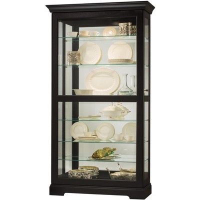 Traditional Black Satin Lighted Corner Curio Cabinet