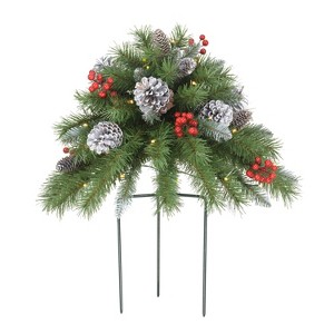 Puleo 18" Pre-Lit LED Artificial Urn Filler with Pinecones & Berries Warm White Lights - 1 of 4
