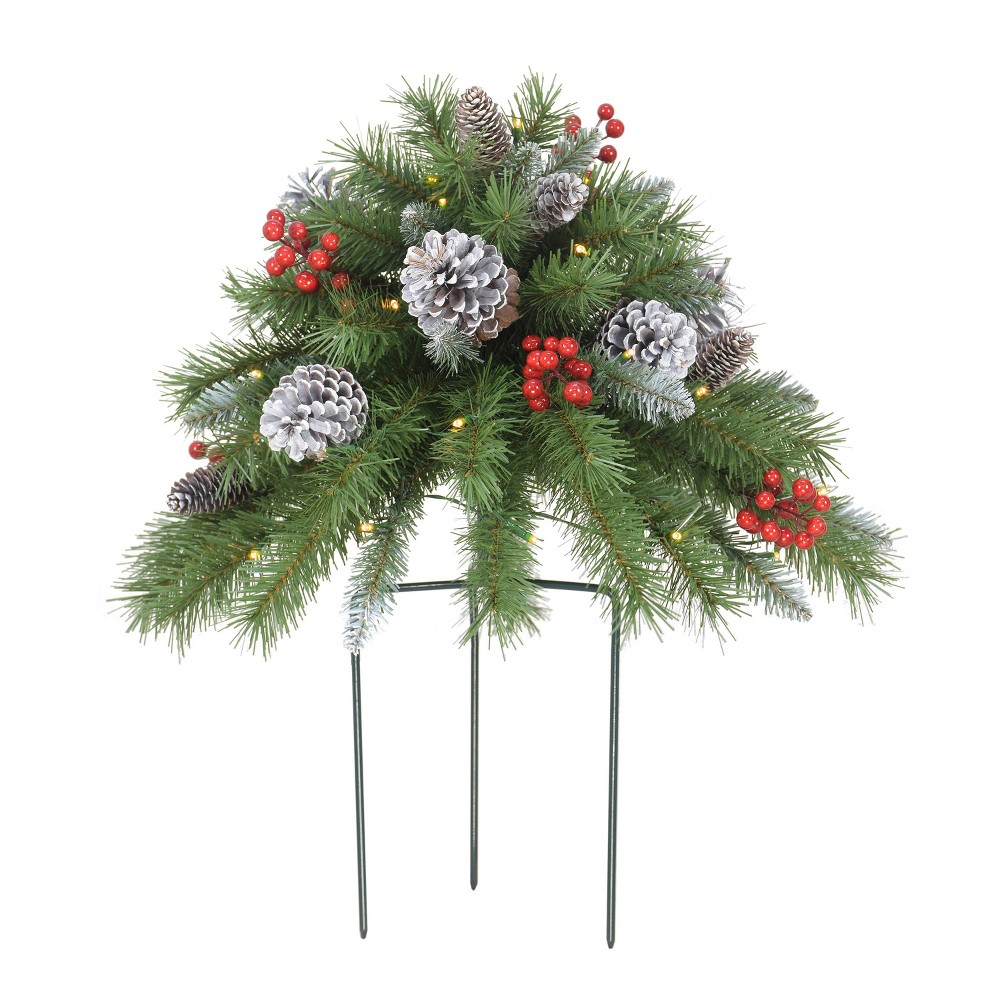 Photos - Garden & Outdoor Decoration Puleo 18" Pre-Lit LED Artificial Urn Filler with Pinecones & Berries Warm White Lights 