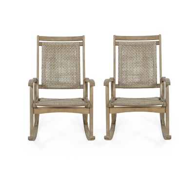 Lucas 2pk Outdoor Rustic Wicker Rocking Chairs - Light Brown - Christopher Knight Home