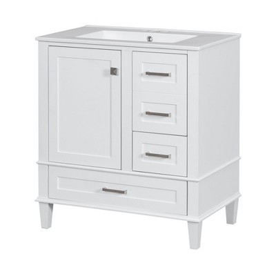 NicBex 30" Bathroom Vanity with Sink, Bathroom Cabinet Storage with 2 Spacious Drawers and 1 Large Cabinets for Bathroom, White