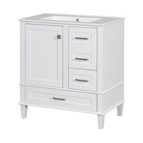 NicBex 30" Bathroom Vanity with Sink, Bathroom Cabinet Storage with 2 Spacious Drawers and 1 Large Cabinets for Bathroom, White - image 1 of 4