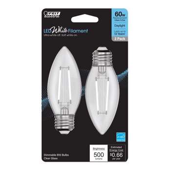 Feit B10 E26 (Medium) Filament LED Bulb Daylight 60 Watt Equivalence 2 pk