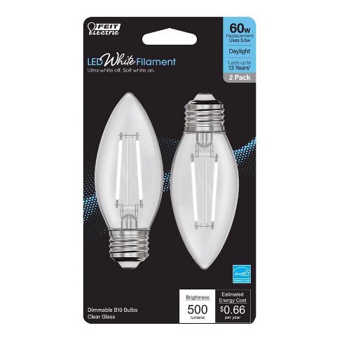Feit B10 E26 (medium) Filament Led Bulb Daylight 60 Watt Equivalence 2 Pk :  Target