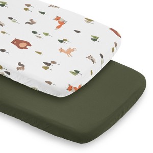 Sweet Jojo Designs Boy, Girl, Unisex/Gender Neutral Baby Bassinet Fitted Sheets Set Woodland Animal Pals Green, Beige, Brown & Orange 2pc - 1 of 4