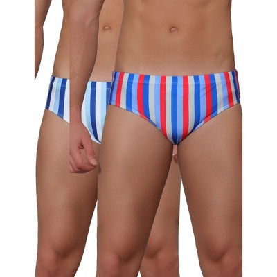 Lars Amadeus Men's Elastic Waist Color Block Stripe Pattern Summer Swim Briefs 2 Pack
