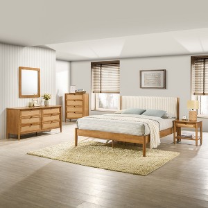 Roundhill Furniture Vichy 5-Piece Bedroom Set with Upholstered Queen Bed, Dresser, Mirror, Nightstand, and Chest - 1 of 4