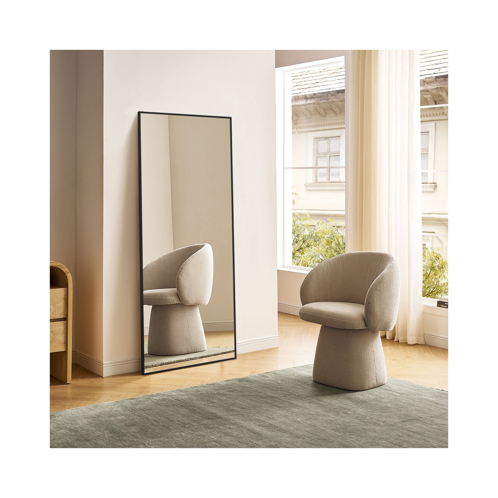 JIONJOY 16"x59" Full Length Mirror, Shatterproof HD Glass Metal Frame, Floor/Wall Mounted for Bedroom Closet Entryway