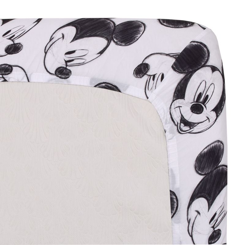 Disney Mickey Mouse - Charcoal Black and White Smiling Mickey Mouse Nursery Fitted Crib Sheet, 4 of 6