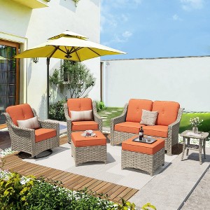 XIZZI 6 Pieces Furniture Set with Swivel Rocking Chairs, Furniture Sofa Set with Ottomans and Loveseat, Rattan Conversation Couch Set - 1 of 4