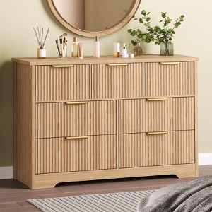 47.24”  Fluted Dresser for Bedroom with 7 Drawers, Wooden Long Dresser w/ Metal Handle, Furniture Dresser TV Stand Wood - 1 of 4