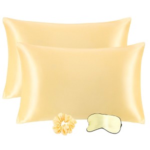 PiccoCasa Machine Washable Satin Zippered Pillowcase with Eye Mask & Scrunchie 2 Pcs - 1 of 4