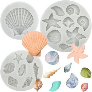 JDICTION 3 PCS Marine Silicone Mold Set, Seashell Conch Starfish Coral Fondant Molds for Cake Decorating, Chocolate Candy & Polymer Clay Crafts - 1 of 4