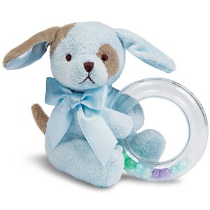 Bearington Baby Waggles Plush Stuffed Animal Blue Puppy Dog Shaker Toy Ring Rattle, 5.5 In - 1 of 4
