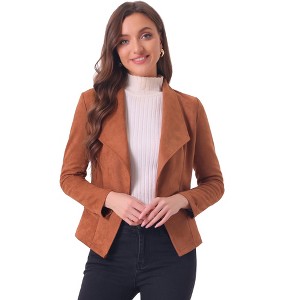 Allegra K Women's Faux Suede Lapel Draped Outwear Open Front Jacket - 1 of 4