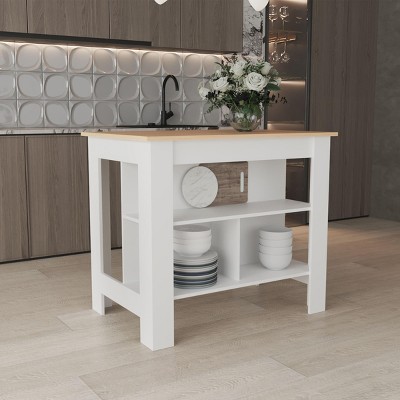 INFURNIC Kitchen Carts and Islands Island with Three Storage Shelves and Spacious Meal Prep Surface, Multicolored, 27.5"*40.5"*35.4"