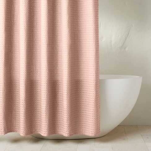 Waffle Shower Curtain Blush Pink, Pink And Gray Shower Curtain Target
