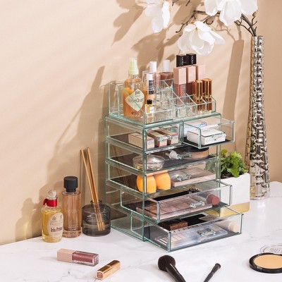 Teal Acrylic Makeup and Jewelry Organizer with 6 Drawers
