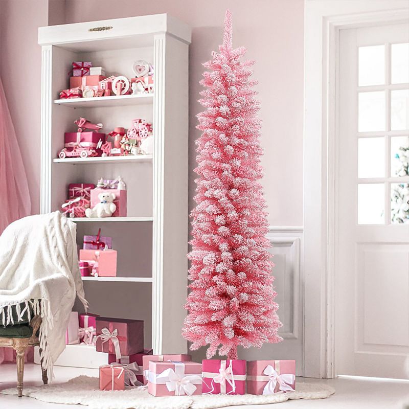 LuxenHome 6' Pencil Slim Artificial Pink Christmas Tree, 3 of 15