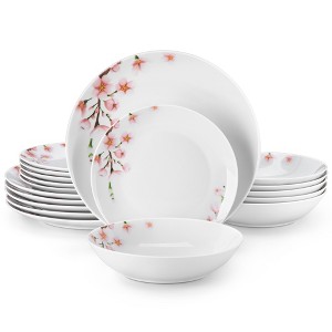 vancasso 18 Piece Set Floral Decal Porcelain Dinnerware Set, Including Dinner/Dessert Plates, Bowls, For 6 People - 1 of 4