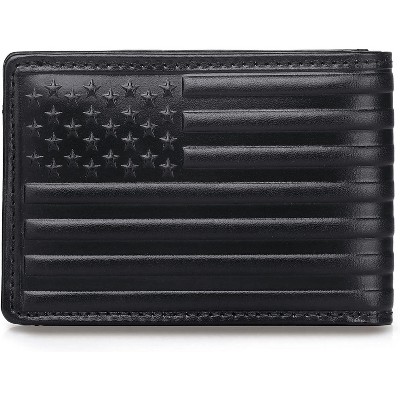 BEAFUP Men's Wallet,Flag Embossed Full Grain Leather Wallet,Vintage Western Leather Short Bifold Wallet Vintage Credit Cards Holder,Black