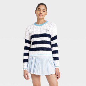 Women's Striped Cable Knit Pullover Sweater - All In Motion™ - 1 of 4