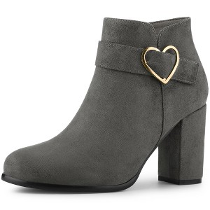 Allegra K Women's Buckle Side Zip Chunky Heels Ankle Booties - 1 of 4