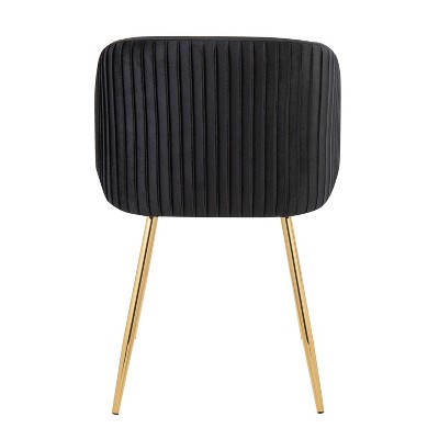 Fran Pleated Black Velvet and Gold Metal Dining Chairs (Set of 2)