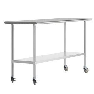 Flash Furniture Rawcliffe Portable Prep and Work Table with NSF Certified 18 Gauge Stainless Steel Top Shelf, Galvanized Steel Undershelf and 4 Caster - 1 of 4