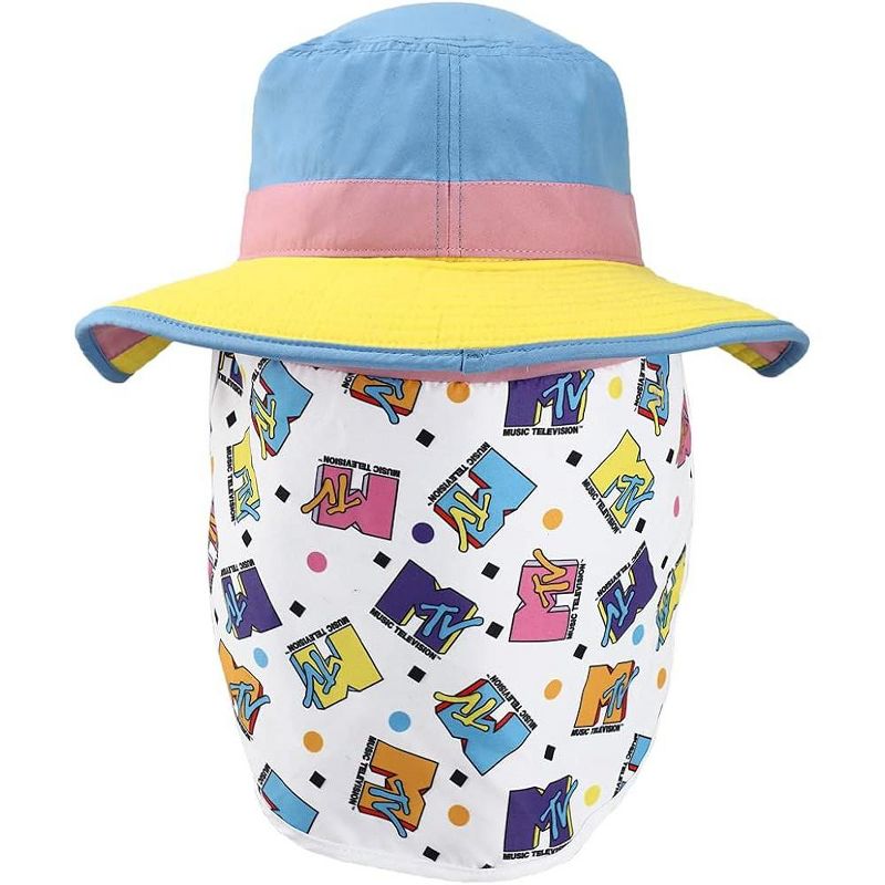 MTV 90's Throwback Logo Color Block Wide Brim Boonie Sun Hat With Neck Drape Multicoloured, 2 of 7