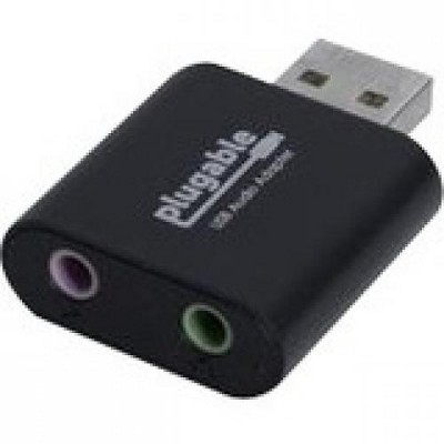 Plugable USB Audio Adapter - 1 x Type A Male USB - 1 x 3.5mm Female Audio In, 1 x 3.5mm Female Audio Out - Black