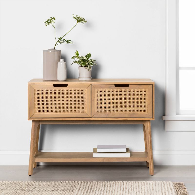 Wood & Cane Console Table with Pull-Down Drawers - Hearth & Hand™ with Magnolia, 3 of 14