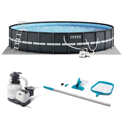 Intex Ultra XTR Frame 18' x 52" Above Ground Swimming Pool with Sand Filter Pump, Ladder, Cover, & Maintenance Accessory Kit with Vacuum and Skimmer