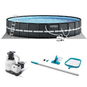 Intex Ultra XTR Frame 18' x 52" Above Ground Swimming Pool with Sand Filter Pump, Ladder, Cover, & Maintenance Accessory Kit with Vacuum and Skimmer - 1 of 4