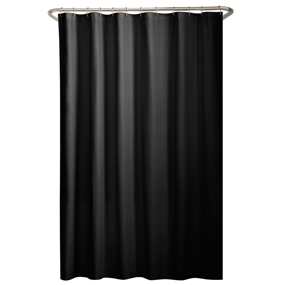 Water Repellant Fabric Shower Liner Black - Zenna Home: Maytex, Polyester, Machine Washable, Buttonhole Top