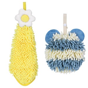 REGALWOVEN Soft Absorbent Cute Fuzzy Hanging Decorative Bathroom Chenille Hand Towel 6" x 15"/7" x 7" 2 Packs - 1 of 4