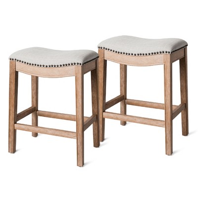 Maven Lane Adrien Upholstered Backless Saddle Kitchen Stool, Set of 2