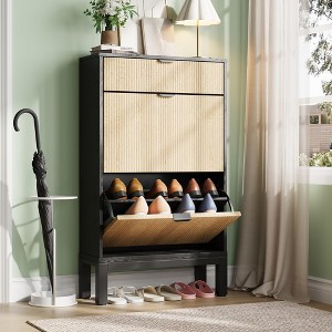 Shoe Storage Cabinet with 2 Flip Drawers – Slim Entryway Organizer with Sturdy Metal Legs for Hallway, Foyer, Apartment - 1 of 4